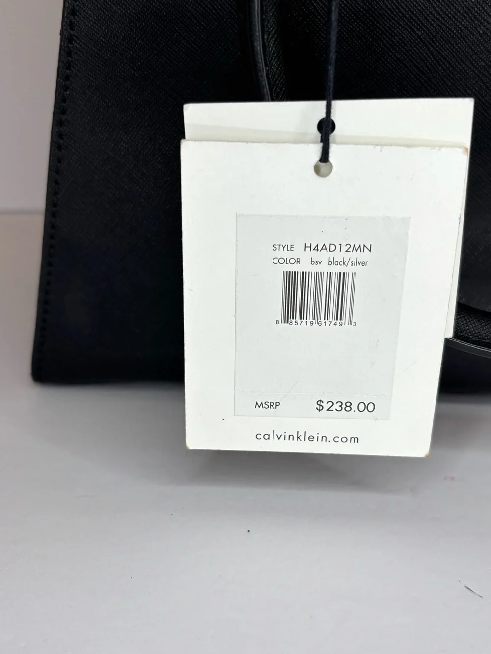 Calvin Klein Black Textured Satchel with Top Handles